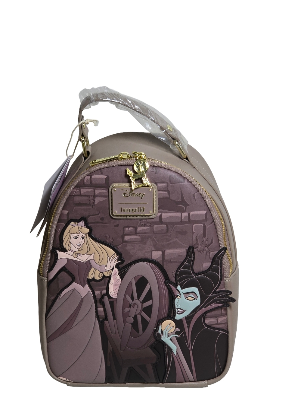 Loungefly Disney Aurora Maleficent Spinning Wheel Mini Backpack NWT